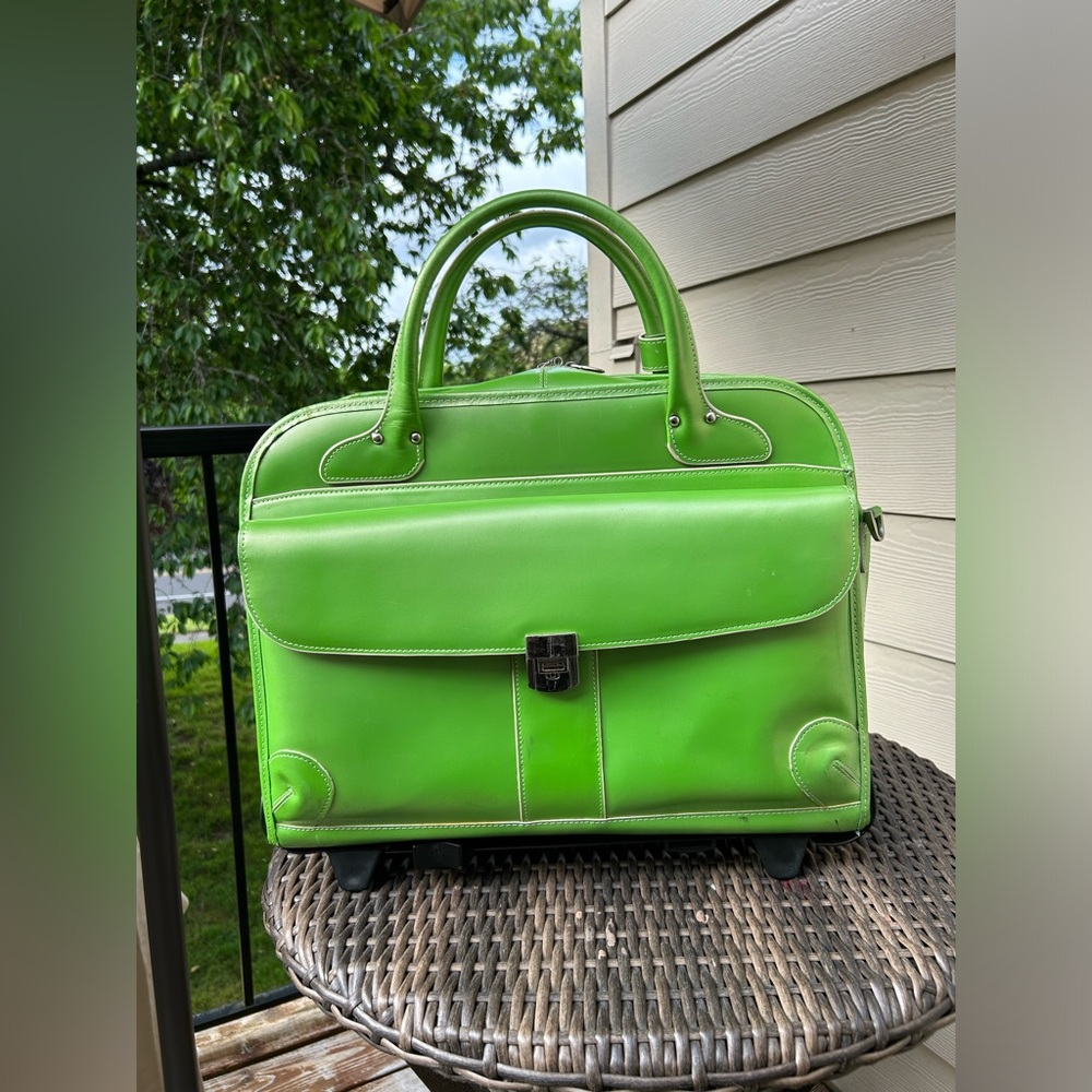 McKlein GLEN ELLYN | 15” Leather Detachable-Wheeled Laptop Case - Green